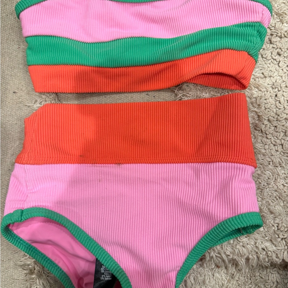 Beach Riot Striped Bikini Set in Pink, Green, and Orange
